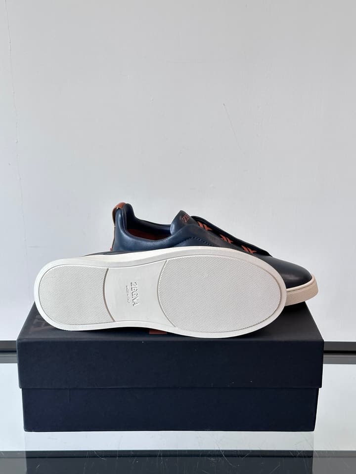 Zegna Men's Low-Top Leather Sneakers in Black & White
