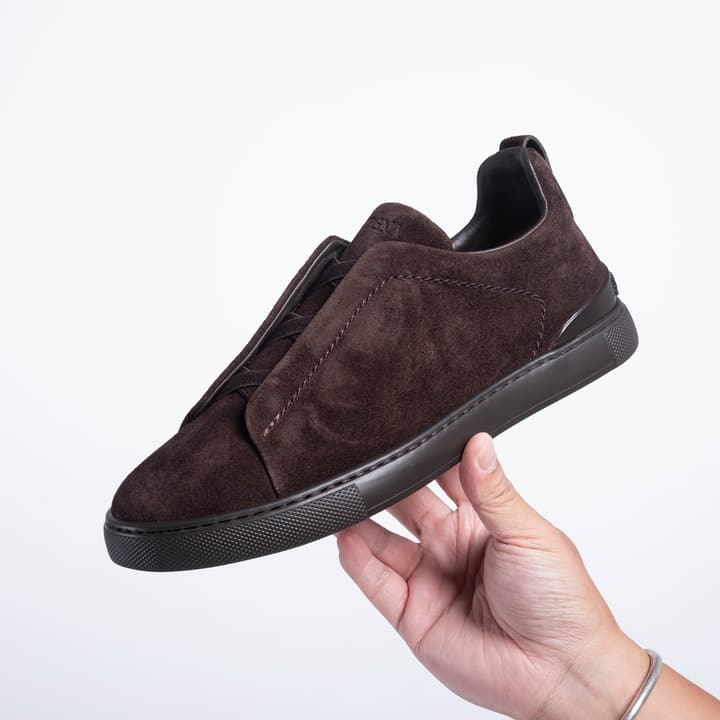 Zegna SECONDSKIN Triple Stitch Low-Top Sneakers in Navy Smooth Leather