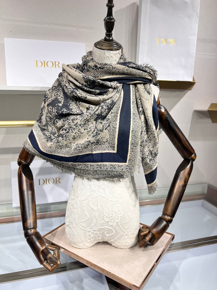 Dior Limited Edition Grey Shawl in Beige Blue Toile