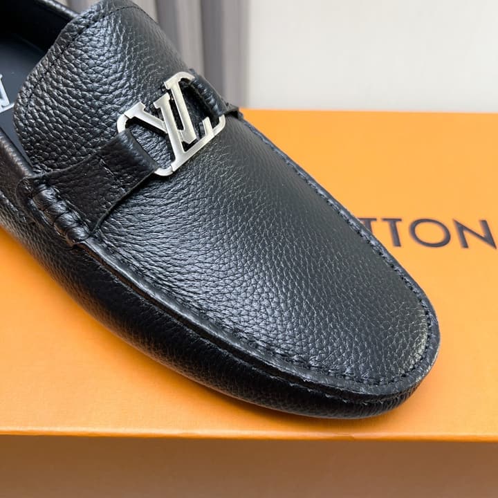 Louis Vuitton Pebbled Leather Driving Shoes in Black Smooth Leather