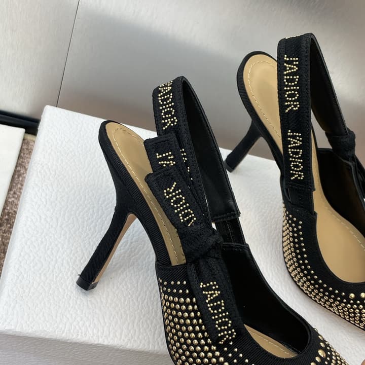 Dior J'Adior Rivet Heeled Sandals – 2024SS in Black Glitter Toe Slingback