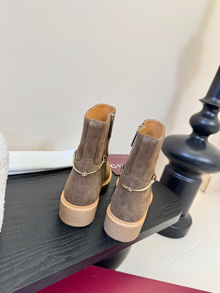 Gucci Runway Suede Boots in Taupe Suede