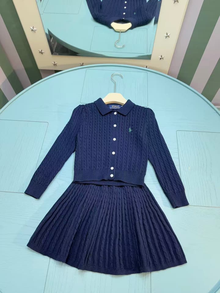 Ralph Lauren Polo Girls' Striped Knit Set – 2025SS in Navy Blue Knit Set