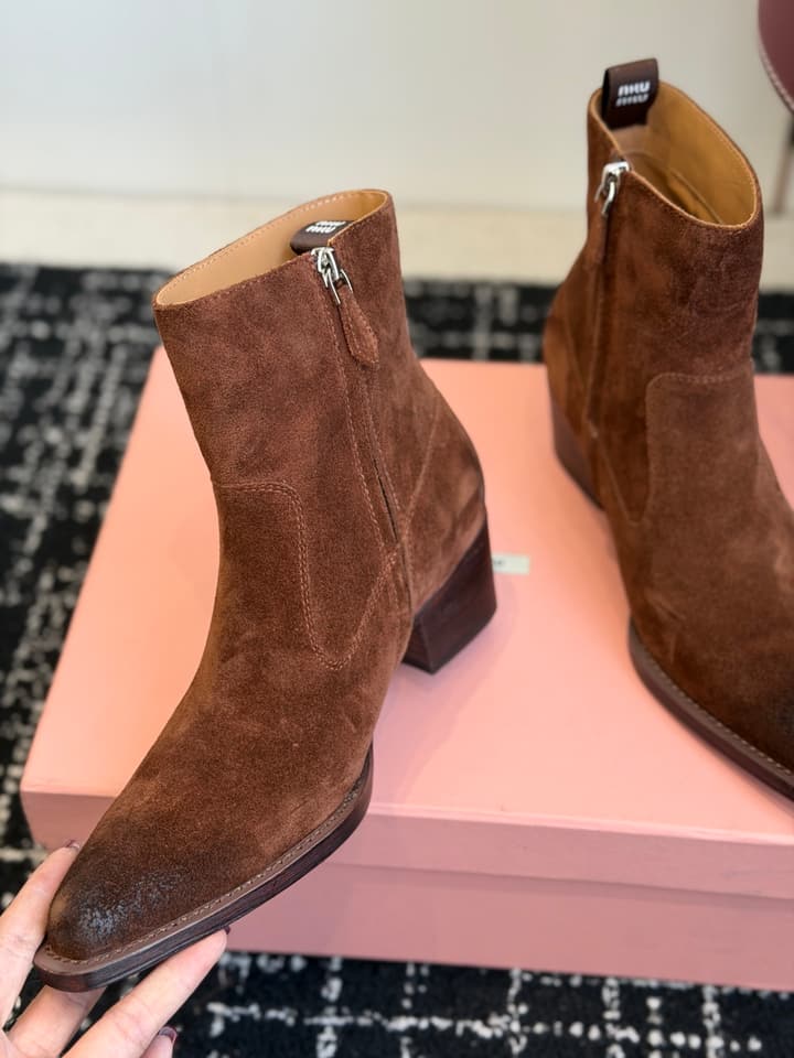 Miu Miu Distressed Leather Cowboy Biker Boots – 2026SS