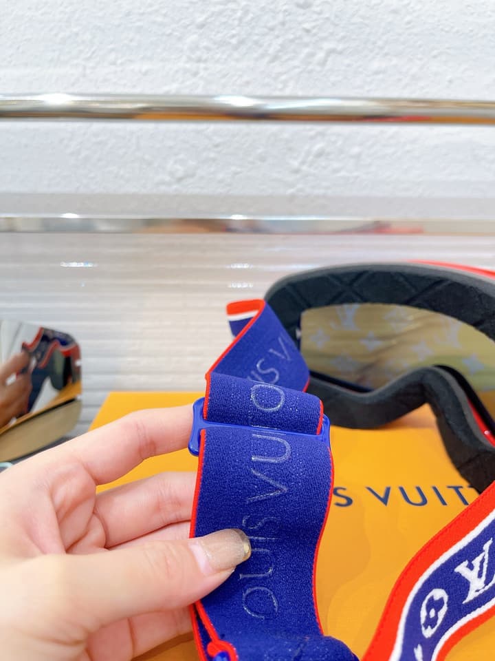 Louis Vuitton Ski Goggles in Blue Iridescent Lens With Red Frame