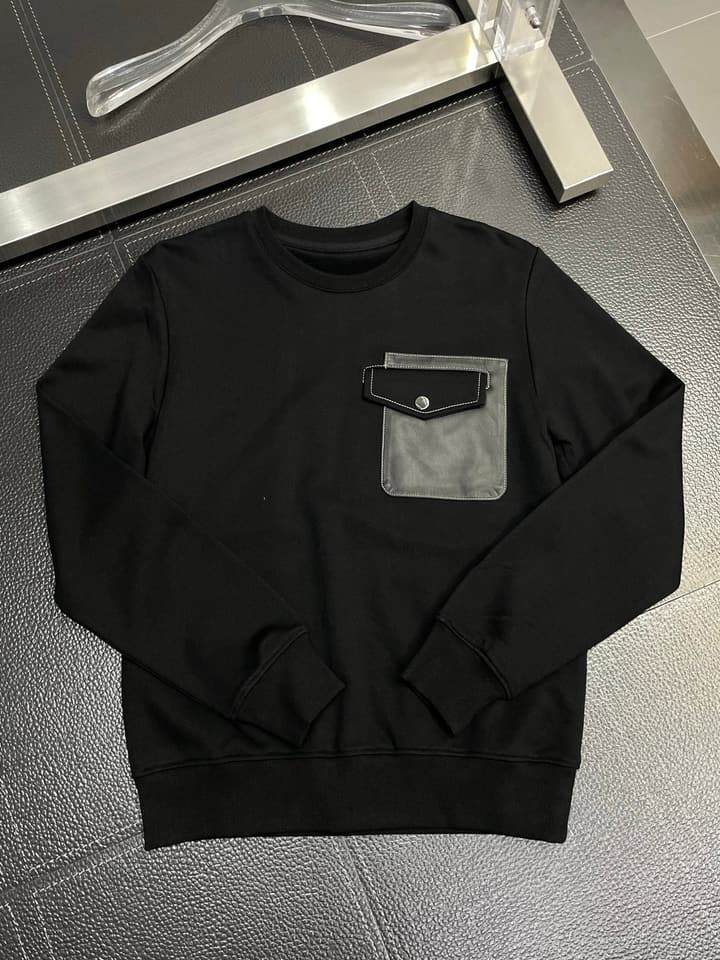 Hermès Men's Premium Casual Sweatshirt in Dark Grey/black With Flap Pocket