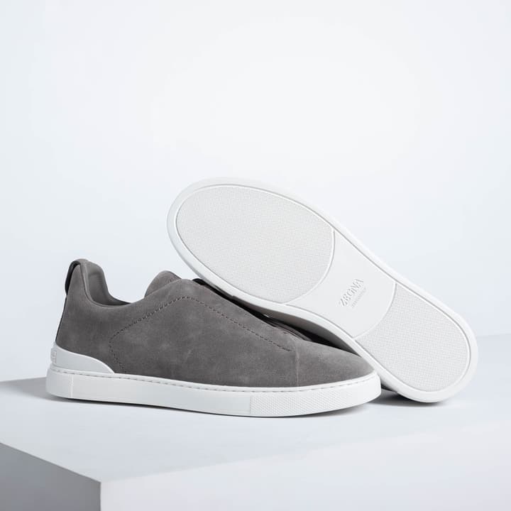 Zegna SECONDSKIN Triple Stitch Low-Top Sneakers in Navy Smooth Leather