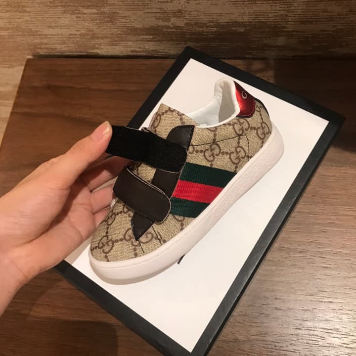 Gucci Kids Ace Bee Sneakers – 2023 Collection in Gg Monogram With Brown Straps