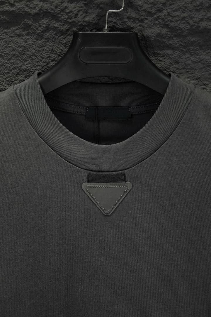 Prada Embroidered Oversize Long Sleeve T-Shirt in Deep Dark Gray