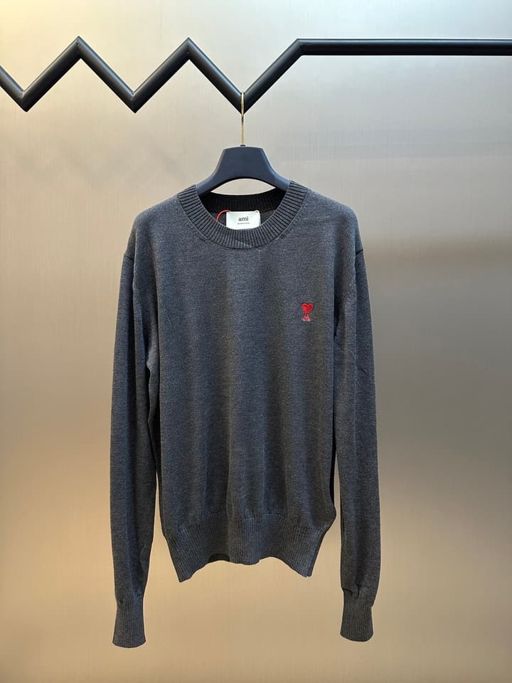 AMI Paris Heart Embroidery Merino Sweater in Classic Black