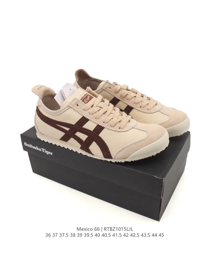 Onitsuka Tiger Mexico 66 Classic Sneakers in Beige With Dark Brown Stripes