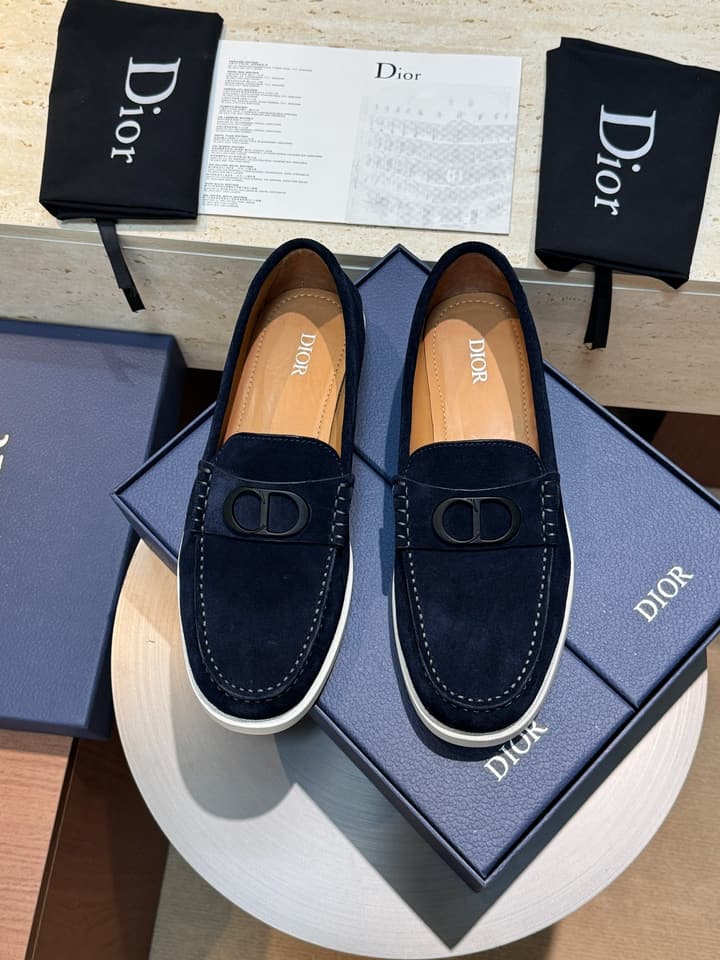 Dior Granville Men's Lace-Up Casual Shoes in Dark Blue Suede