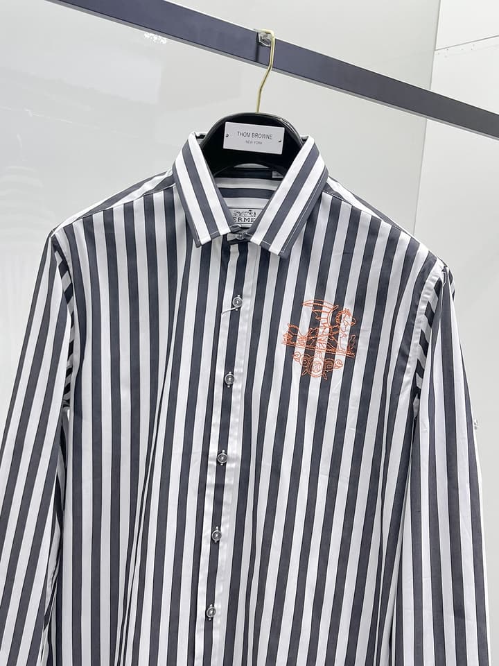 Hermès Long-Sleeve Shirt in Light Blue Striped