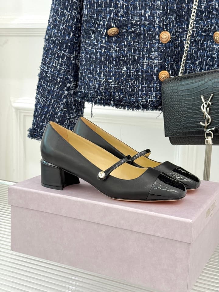 Jimmy Choo Color-block Pearl Mary Jane Heels – 25FW in Black Bow Detail