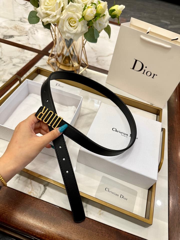 Dior Leather Belt – Gold Buckle in Black Leather With Gold Buckle