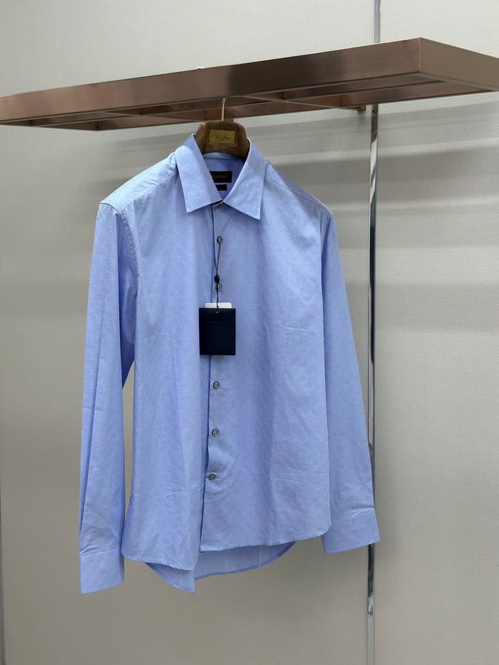 Louis Vuitton Jacquard Long-Sleeve Shirt in Light Blue Jacquard