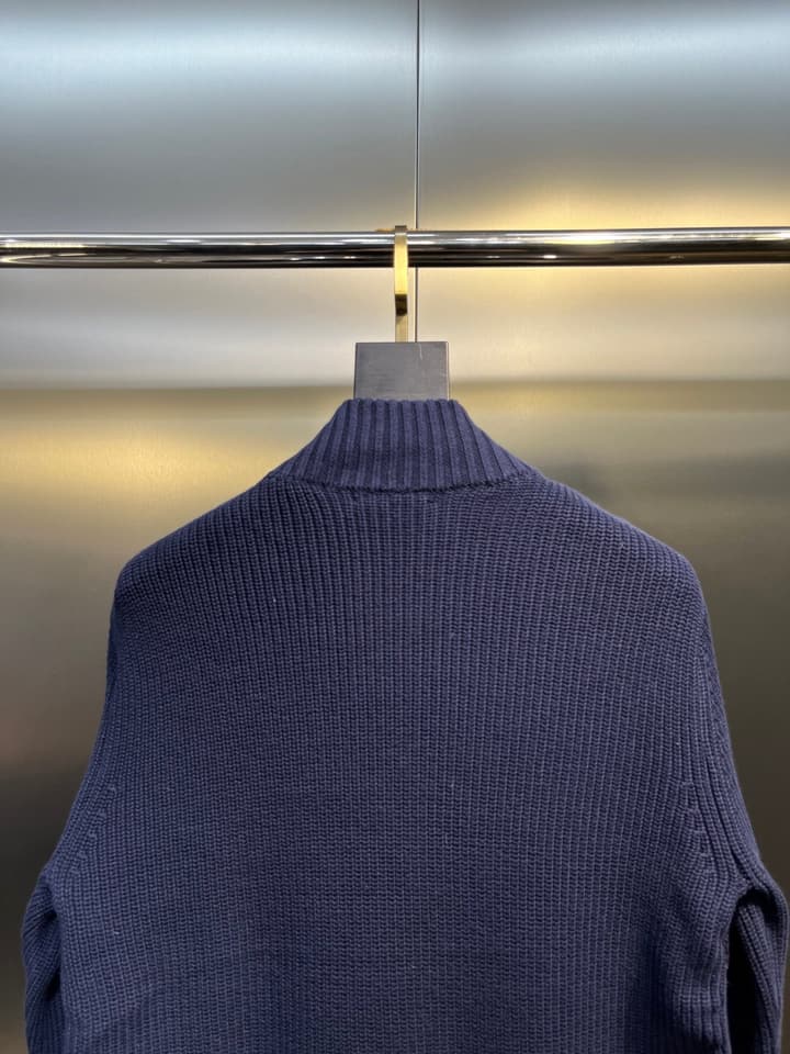 Moncler Knitted Patchwork Stand-Collar Jacket in Dark Brown