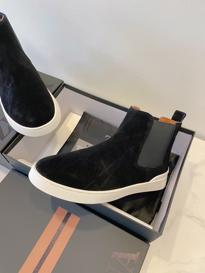 Zegna COUTURE Triple Stitch Leather Sneakers in Black Suede With Dark Sole