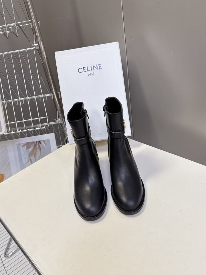 Celine Retro Triomphe Chunky Heel Ankle Boots – Autumn/Winter in Classic Black