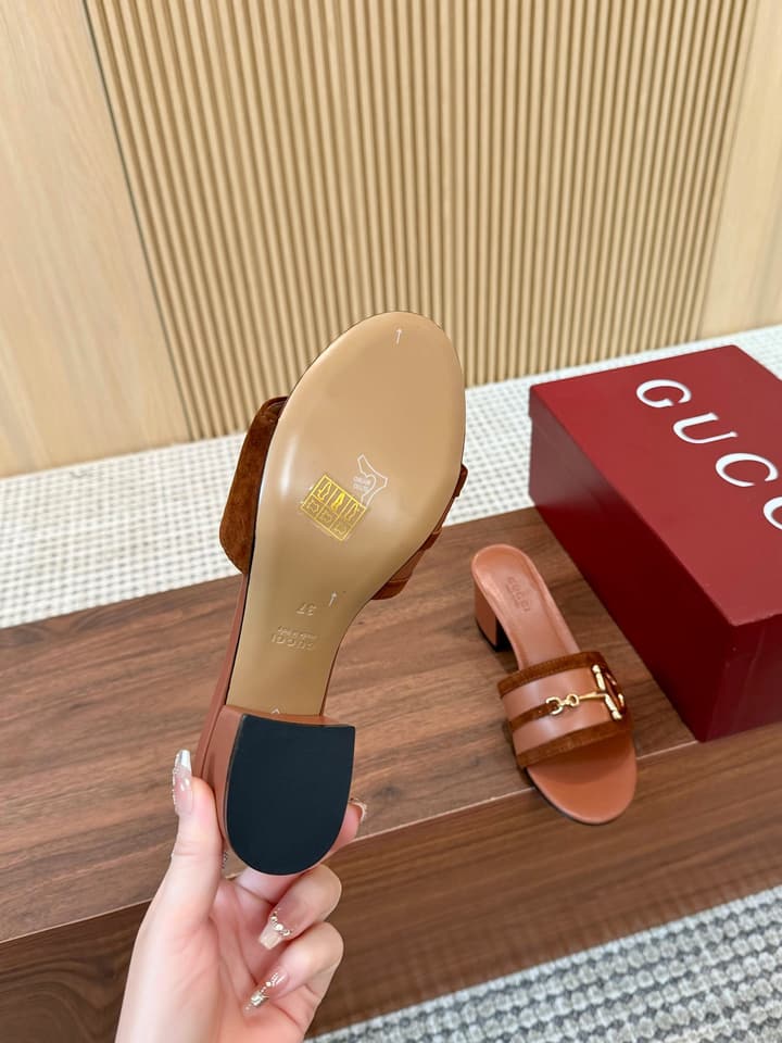 Gucci D-Horsebit Mule Sandals in Brown Gg Canvas