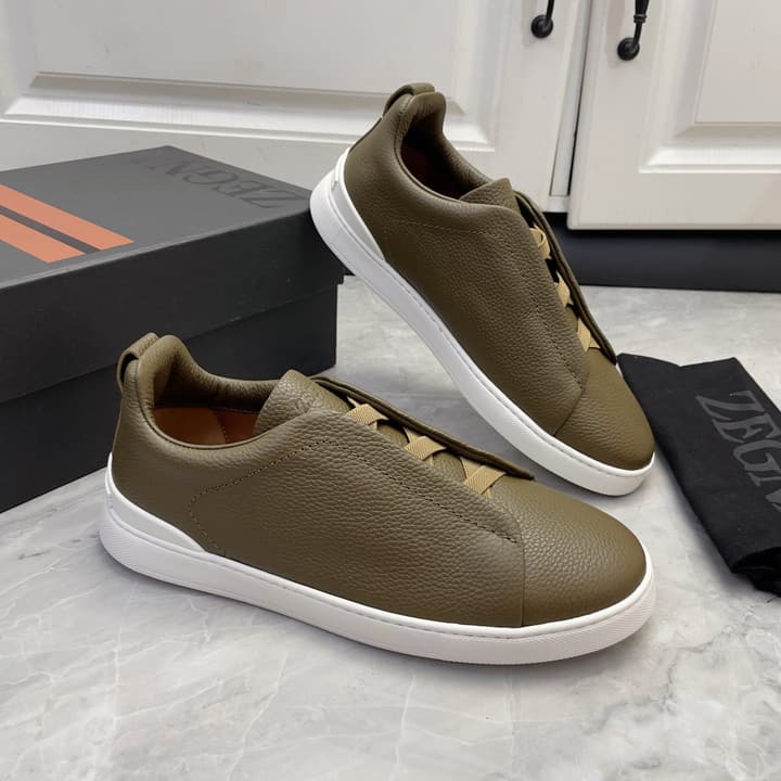 Zegna Triple Stitch Low-Top Sneakers in Navy Blue