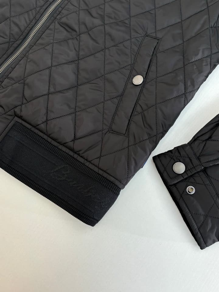 Burberry Diamond Quilted Stand Collar Nylon Jacket in Black