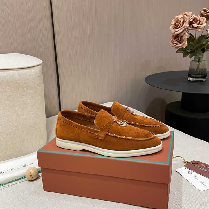 Loro Piana Summer Charms Walk Moccasin Loafers in Black Leather