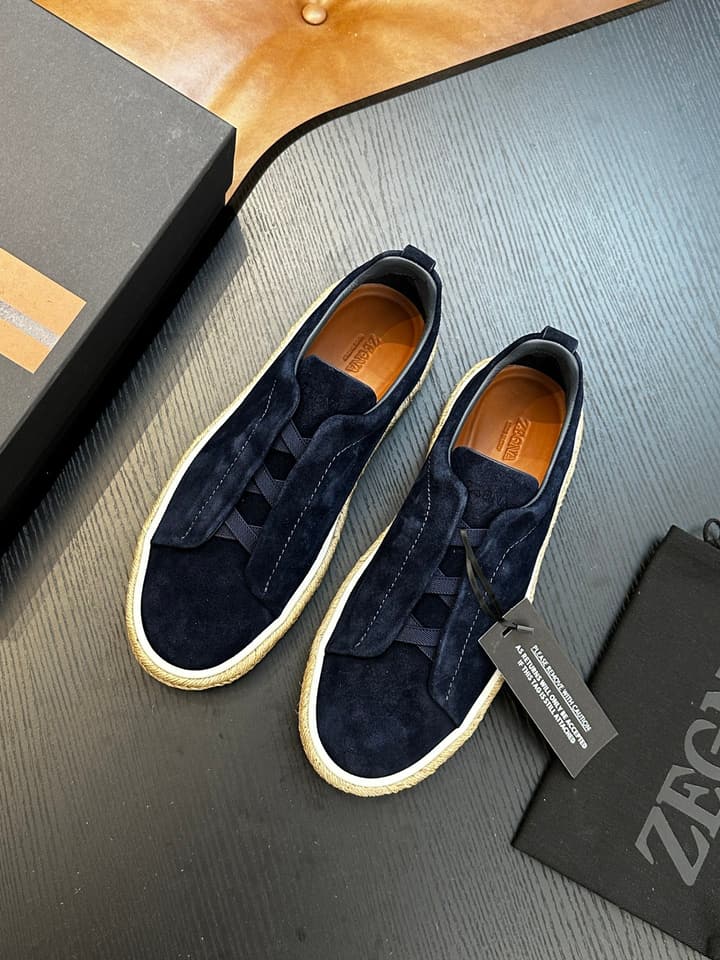 Ermenegildo Zegna Triple Stitch Low-Top Sneakers in Black Suede