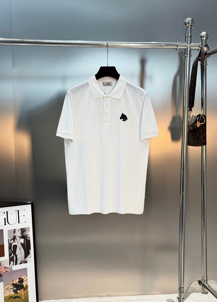 Hermès 3D Horse Flocking Polo Shirt in Black