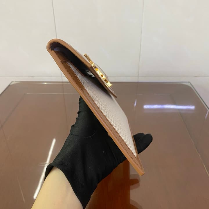 Saint Laurent Uptown Canvas Clutch Bag in Canvas With Caramel Trim