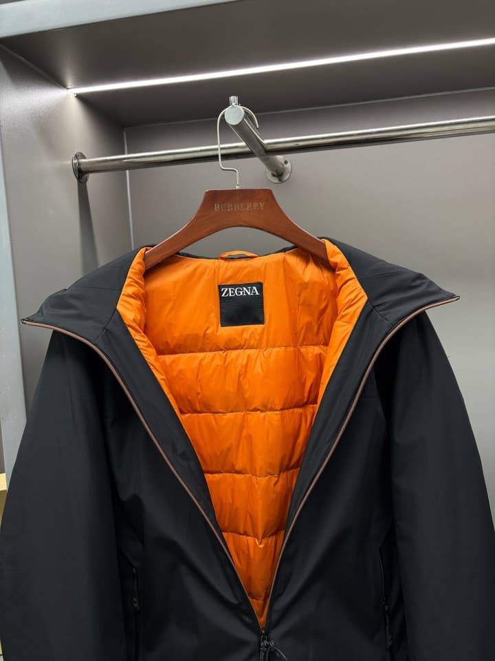 Zegna Letter Embroidered Down Jacket in Black