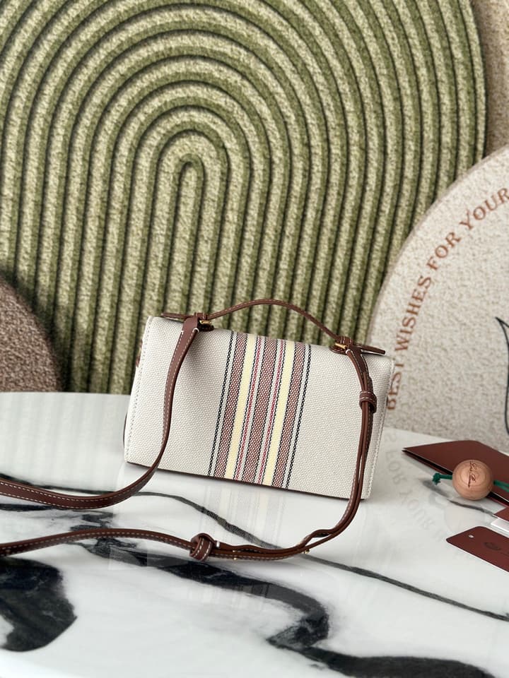Loro Piana L19 Canvas Crossbody Bag – Spring/Summer Resort Collection in Beige Canvas With Burgundy Trim