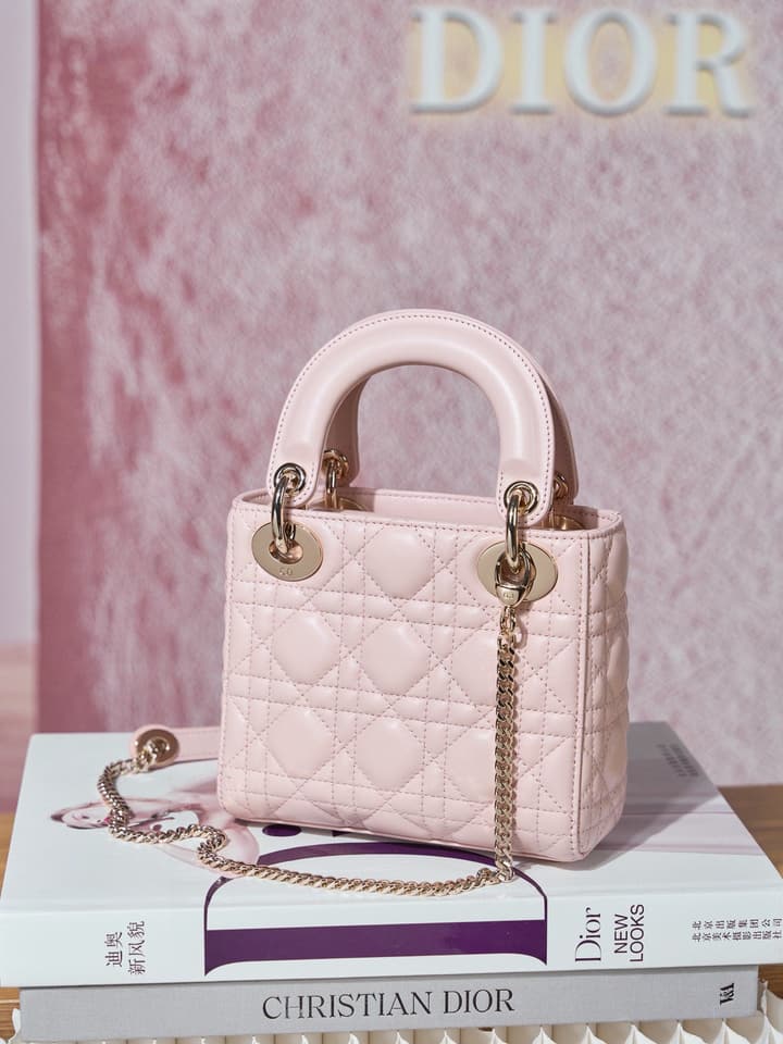 Dior Classic Lady Lambskin Handbag in Blush Pink