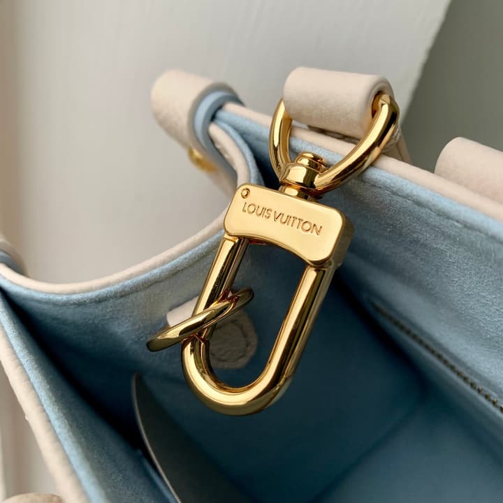 Louis Vuitton ONTHEGO Small Monogram Tote Bag in Cream With Blue Monogram