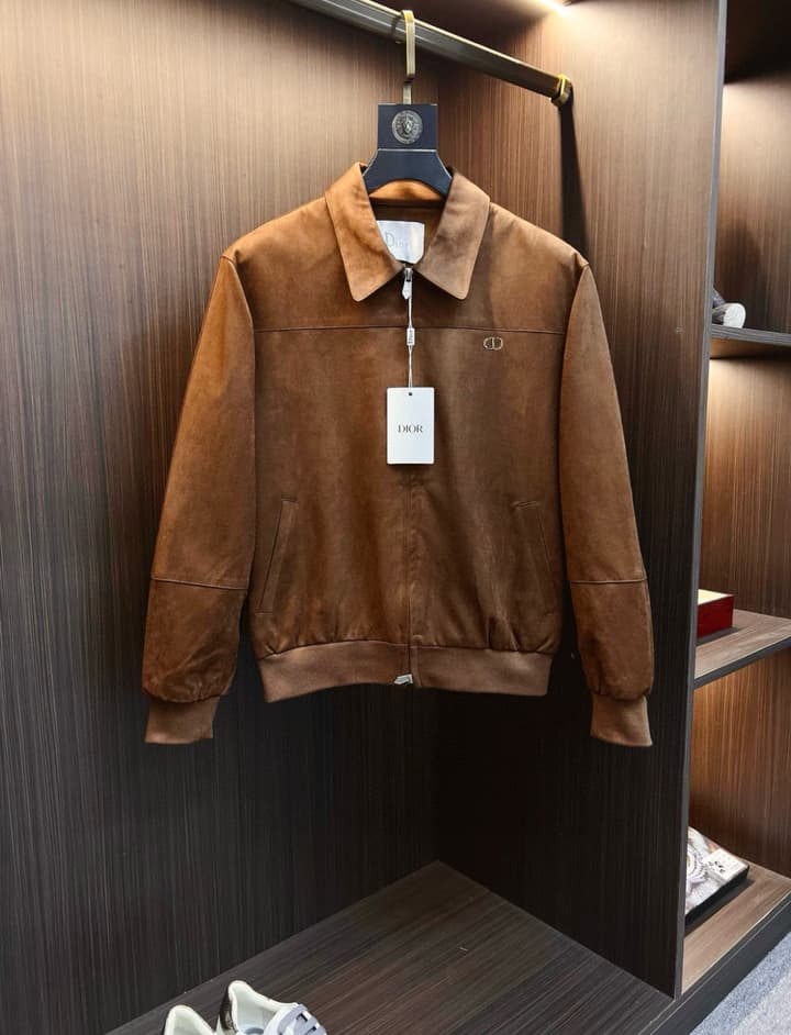 Dior Classic Men's Suede Bomber Jacket in Cognac Brown Suede Jacket