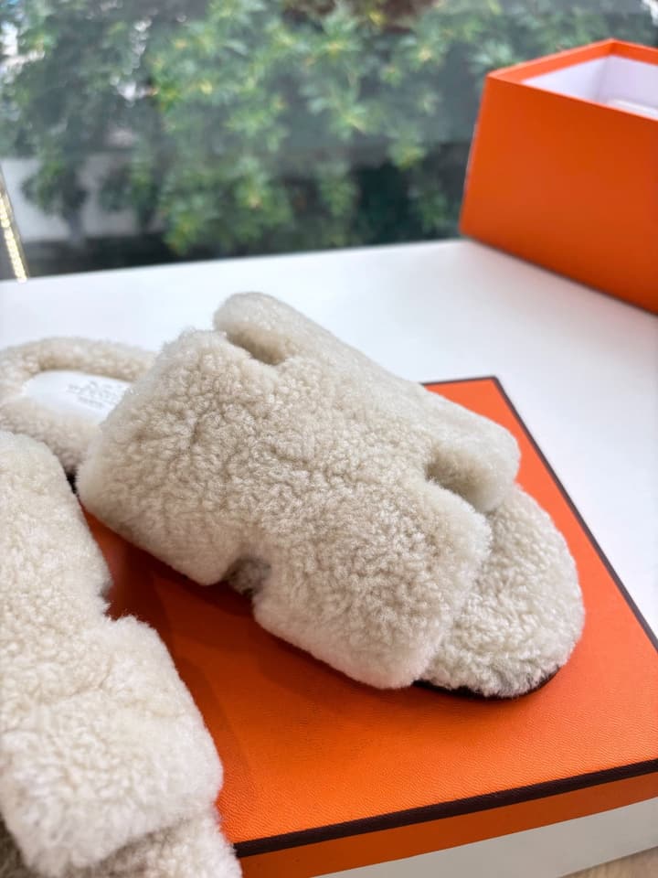 Hermès H-Shaped Fur Slippers – 2025 Collection in Assorted Fur Slippers Group