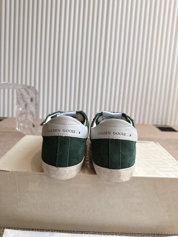 Golden Goose Distressed Leather Sneakers in Dark Green