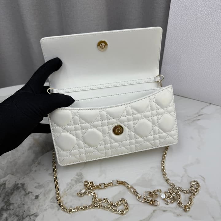 Dior Lady Dior Pearlescent Lambskin Pearl Clutch Bag in Light Nude Beige