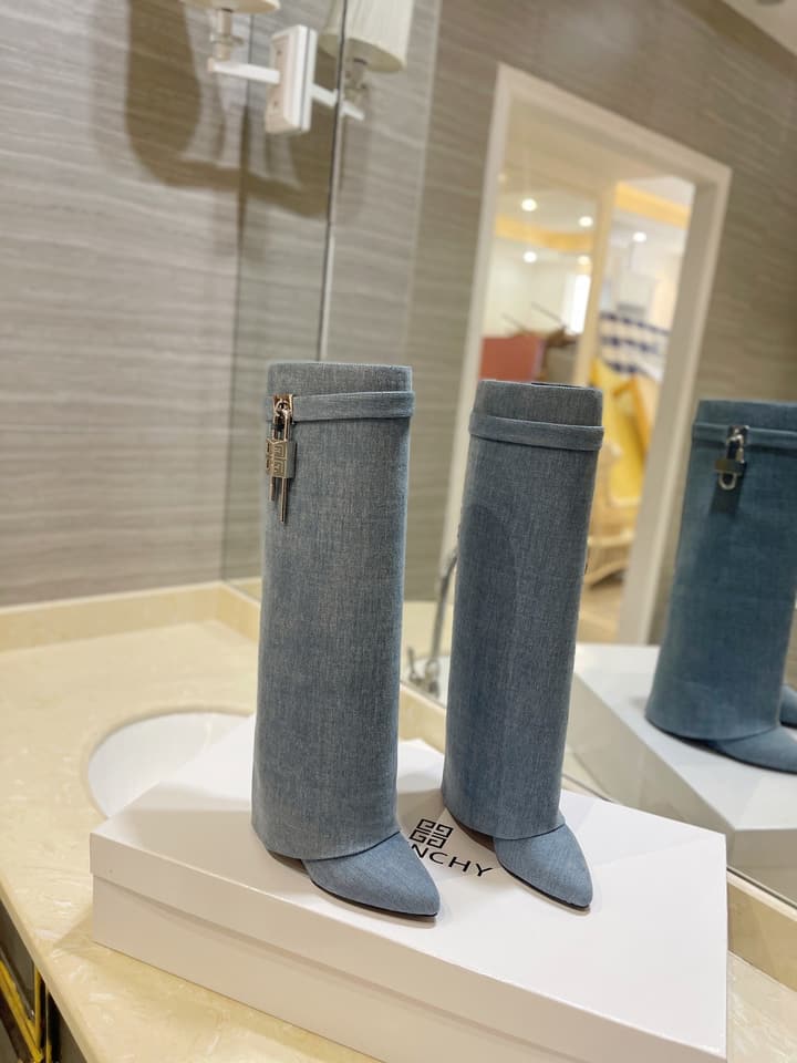 Givenchy Washed Denim Lock Knee-High Boots – 2023SS