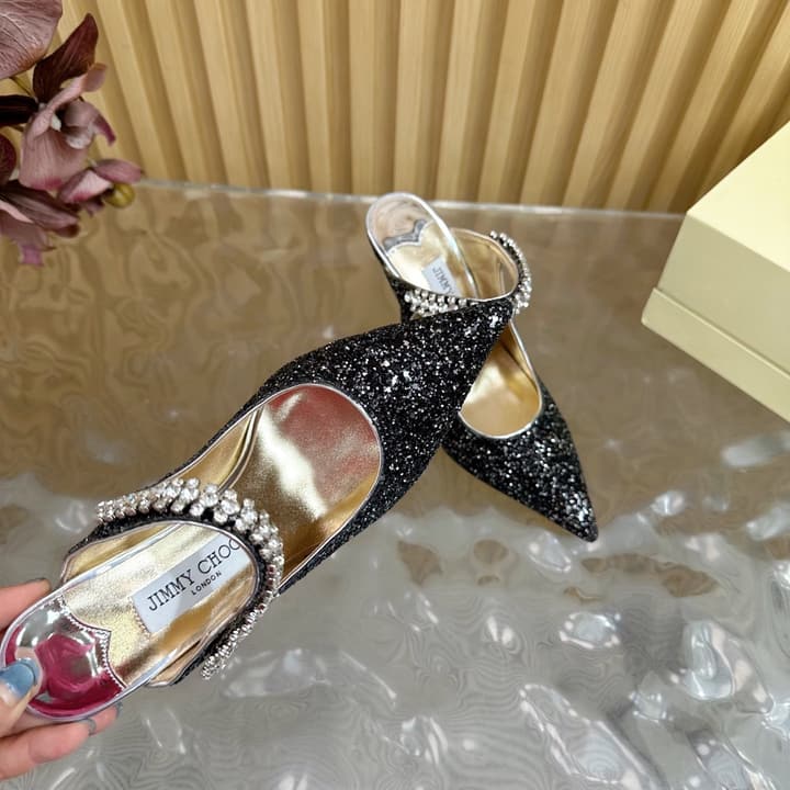 Jimmy Choo Sequined Evening Heels – 2025SS in Nude Shimmer