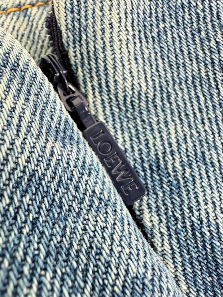 Loewe Leather-Trimmed Denim Mini Skirt in Stonewash Blue