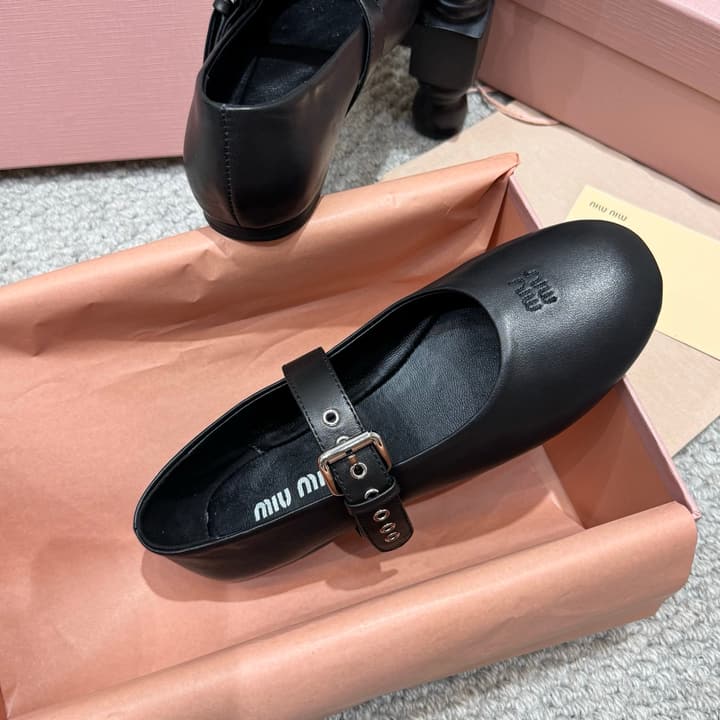 Miu Miu Pointed-Toe Mary Jane Ballet Flats – 2026 Runway Collection