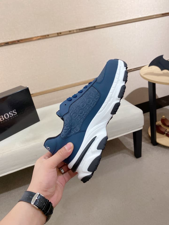 Boss Men's Casual Leather Sneakers in Blue