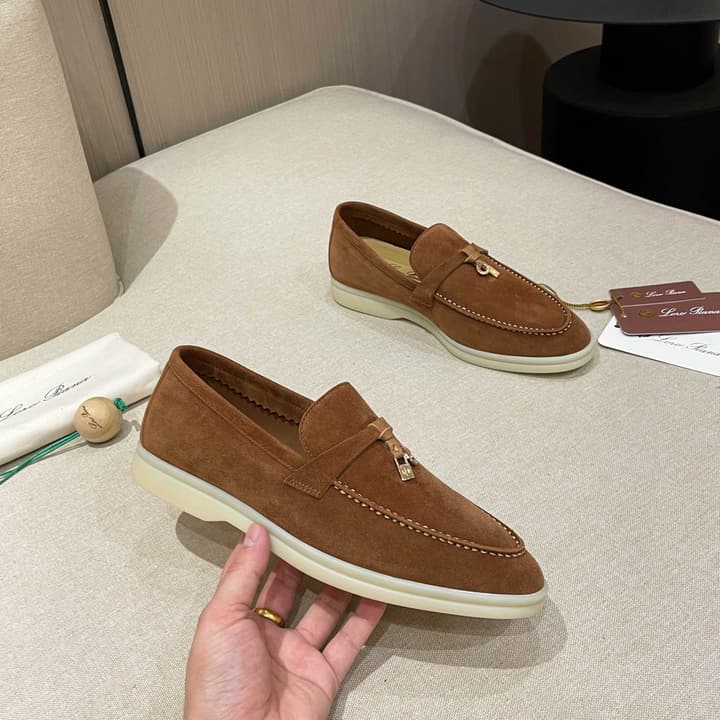 Loro Piana Summer Charms Walk Moccasin Loafers in Black Leather