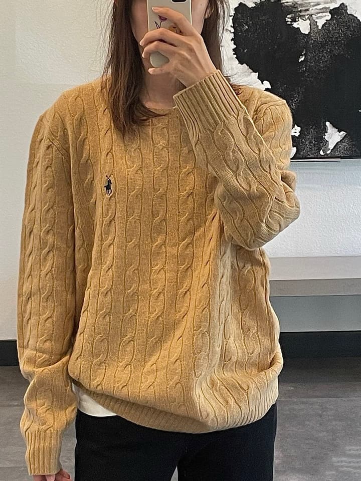 Ralph Lauren Cable Knit Crewneck Sweater in Black