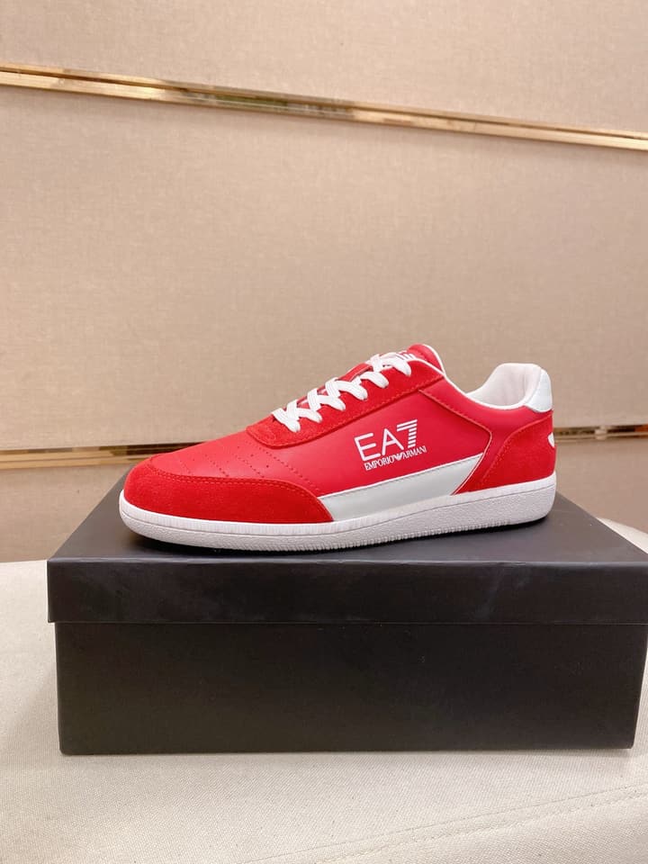 Armani Italian Leather Luxury Sneakers – New Collection in Bright Red