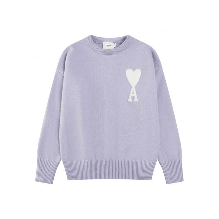 AMI Paris Classic Jacquard Heart Crewneck Sweater – 2025SS in Dusty Rose Pink