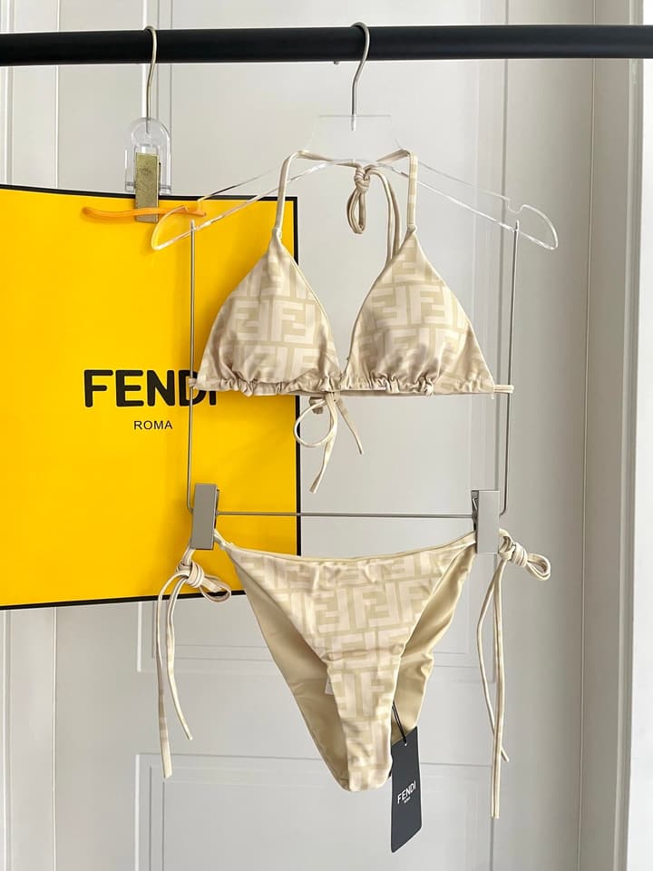 Fendi Versatile One-Piece Bikini Swimsuit in Brown Ff Logo Bikini