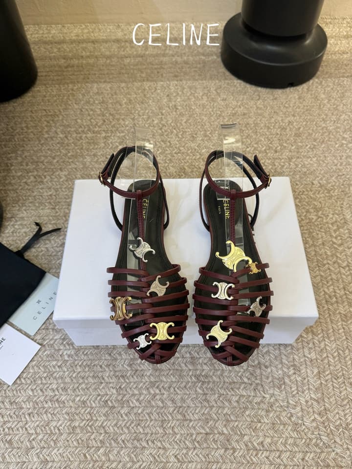 Celine Triomphe Ankle Strap Sandals – Spring/Summer Collection in Black - Large Logo Flats