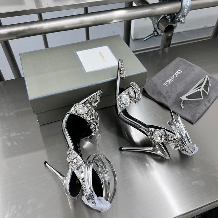 Tom Ford Gold Crystal Heeled Sandals in Metallic Gold